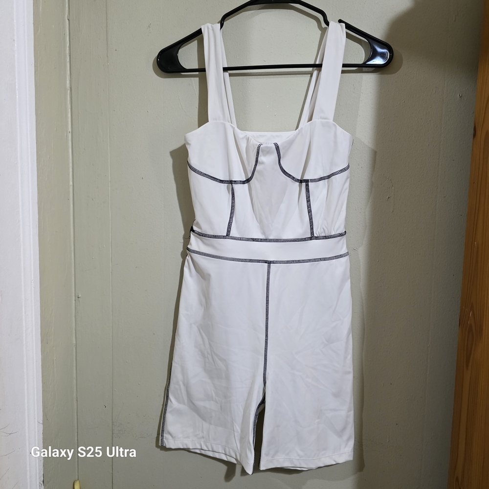 WeWoreWhat White Mini Dress with Black Accents